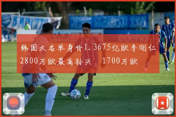 韩国大名单身价1.3675亿欧李刚仁2800万欧最高孙兴慜1700万欧